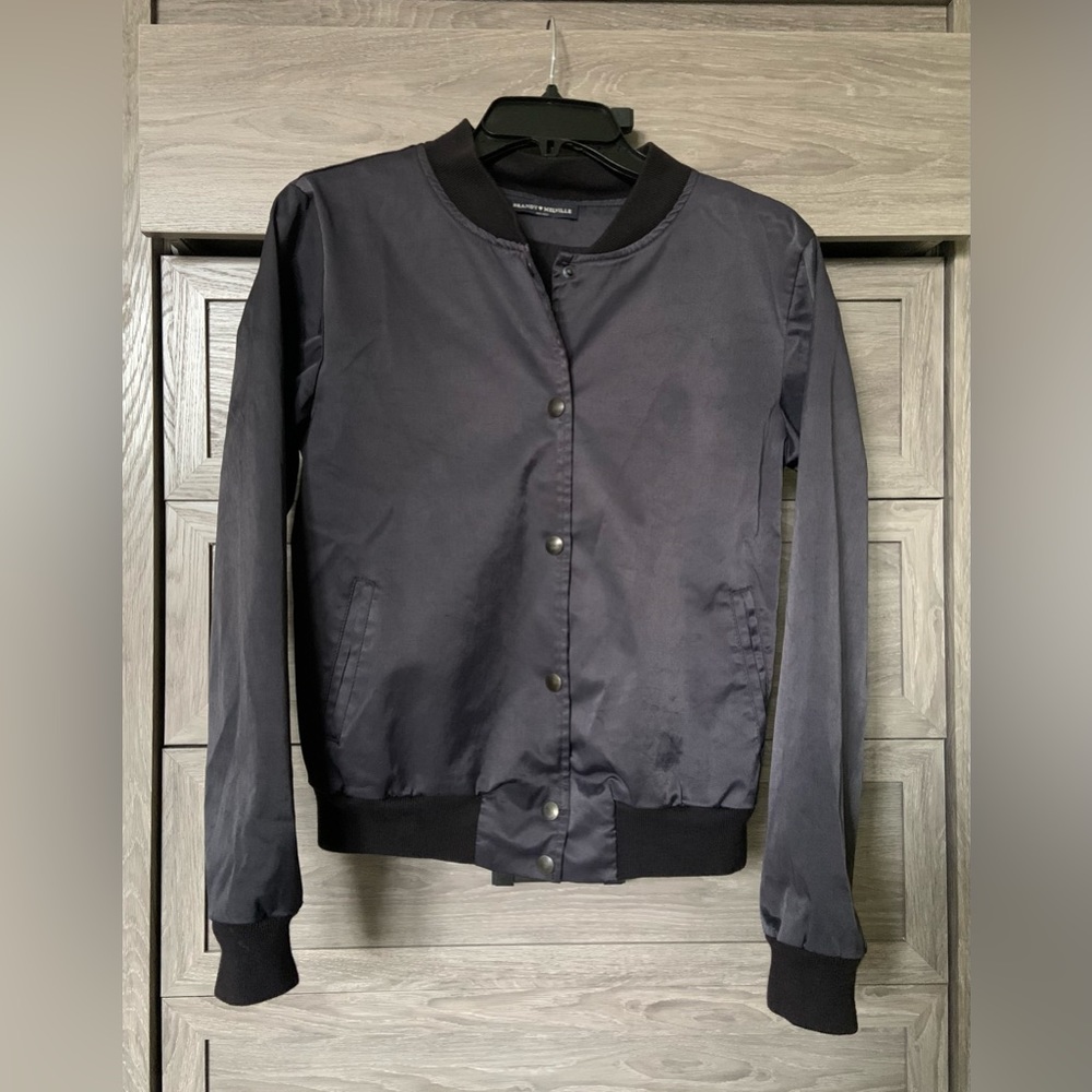 Brandy Melville Black Bomber Jacket | Snap Button Closure | Cuffed Sleeves